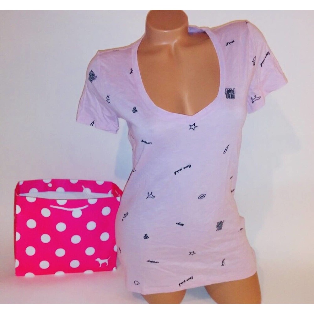 SOLD! VICTORIA SECRET PINK RARE Perfect Tee V-Neck T-Shirt GIRL POWER Dog Logo